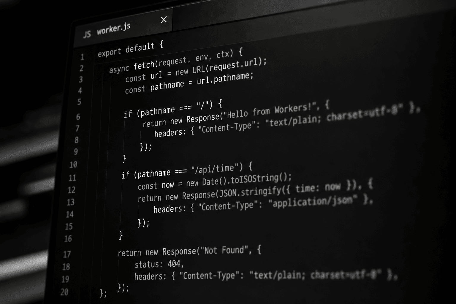 A code editor open on a computer screen, showing a worker's code example.